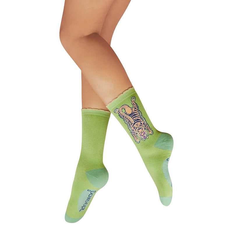 Powder Designs Ikat Tiger Ankle Socks Mint SOC717 main