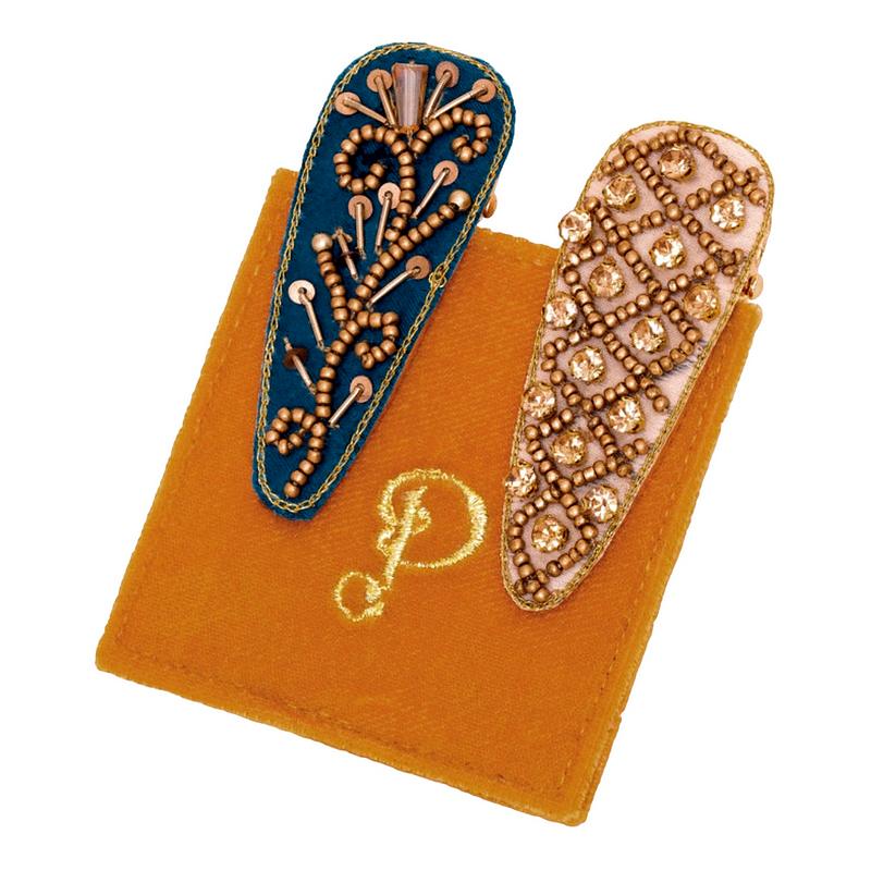 Powder Designs Jewelled Fern on Teal & Tile on Vanilla Hairclips 2 Pack JEW23 main