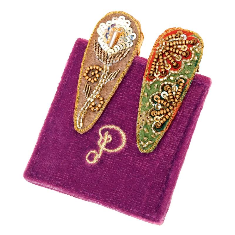Powder Designs Jewelled Floral Stem Abstract Hairclips Sage 2 Pack JEW27 main