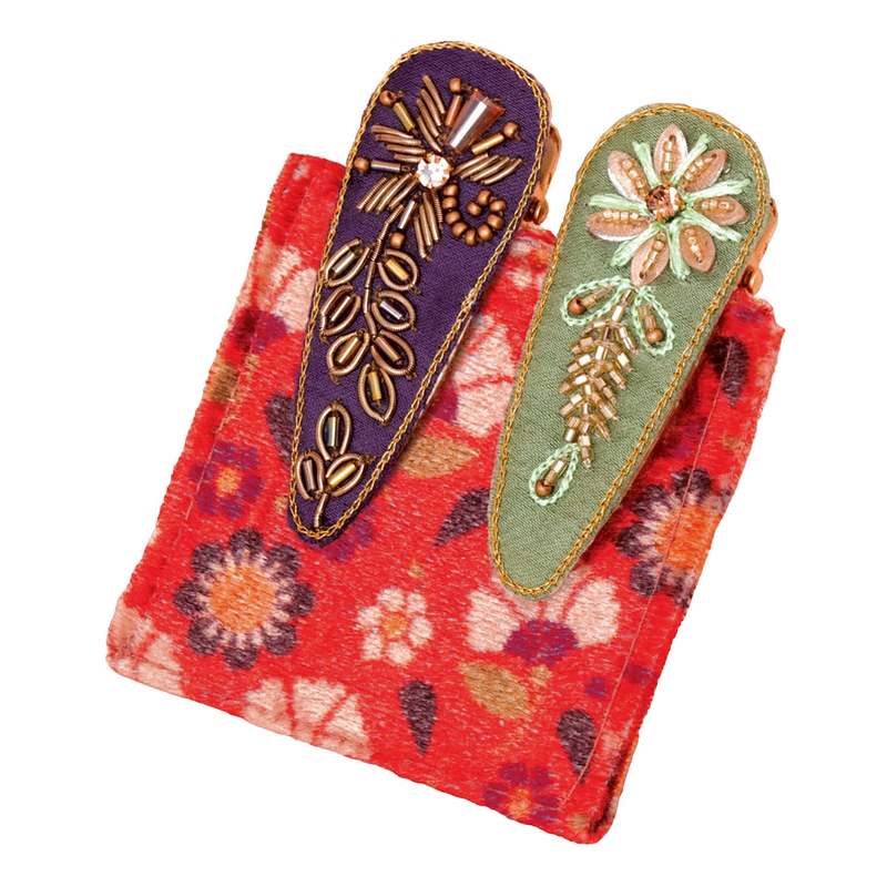 Powder Designs Jewelled Floral Stems Hairclips Purple & Sage 2 Pack JEW32 main