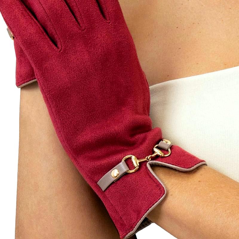 Powder Designs Kylie Faux Suede Gloves in Ruby Red KYL8 detail