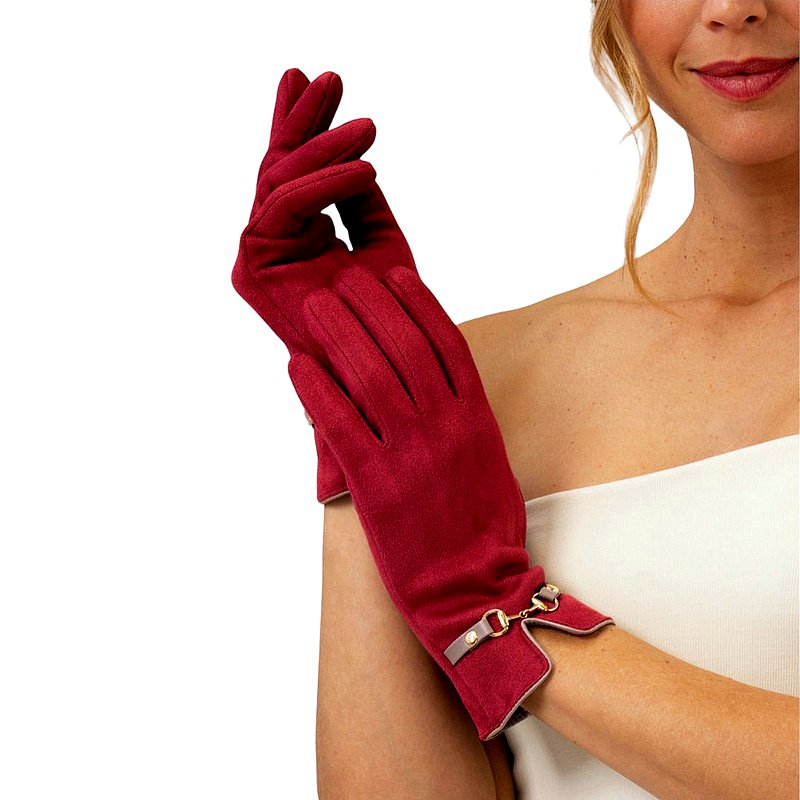 Powder Designs Kylie Faux Suede Gloves in Ruby Red KYL8 on model