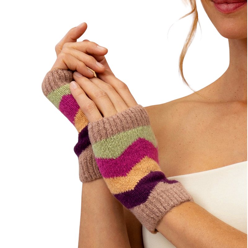 Powder Designs Ladies Nora Wrist Warmers in Taupe Mix NOR5 on model