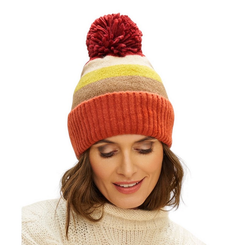 Powder Designs Lilia Bobble Hat Sunset Mix LIL2 on model