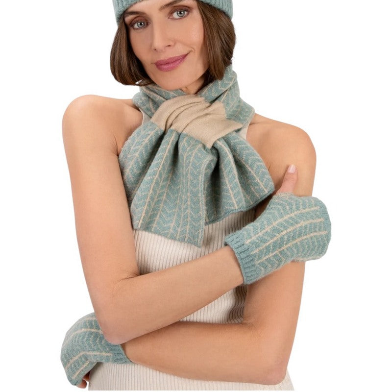 Powder Designs Niamh Wrist Warmers Ice Blue NIA3 on model