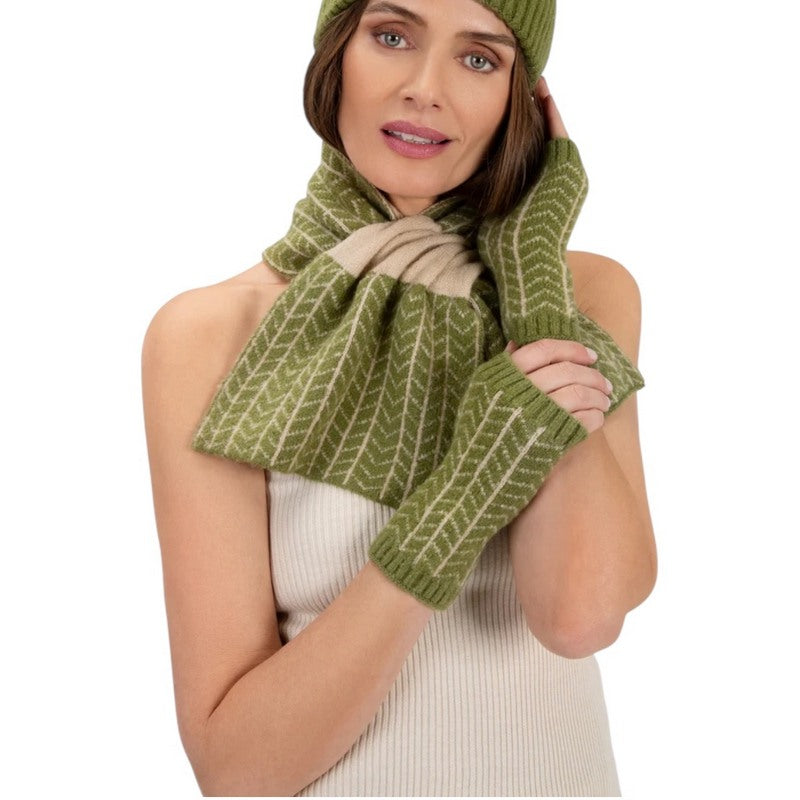 Powder Designs Niamh Wrist Warmers Olive Green NIA4 on model