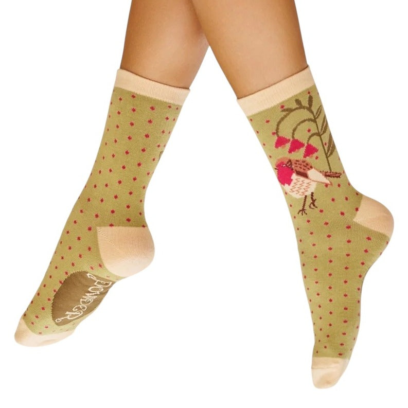 Powder Designs Rosy Robin Ankle Socks SOC677 on model