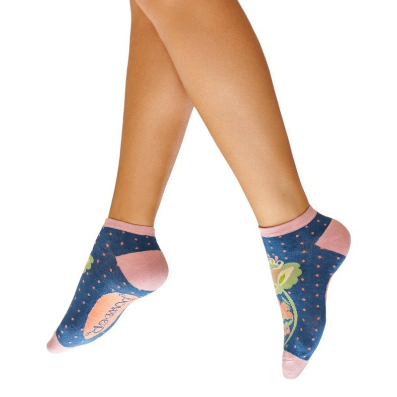 Powder Designs Scandinavian Stems Trainer Socks Navy SOC684 on model