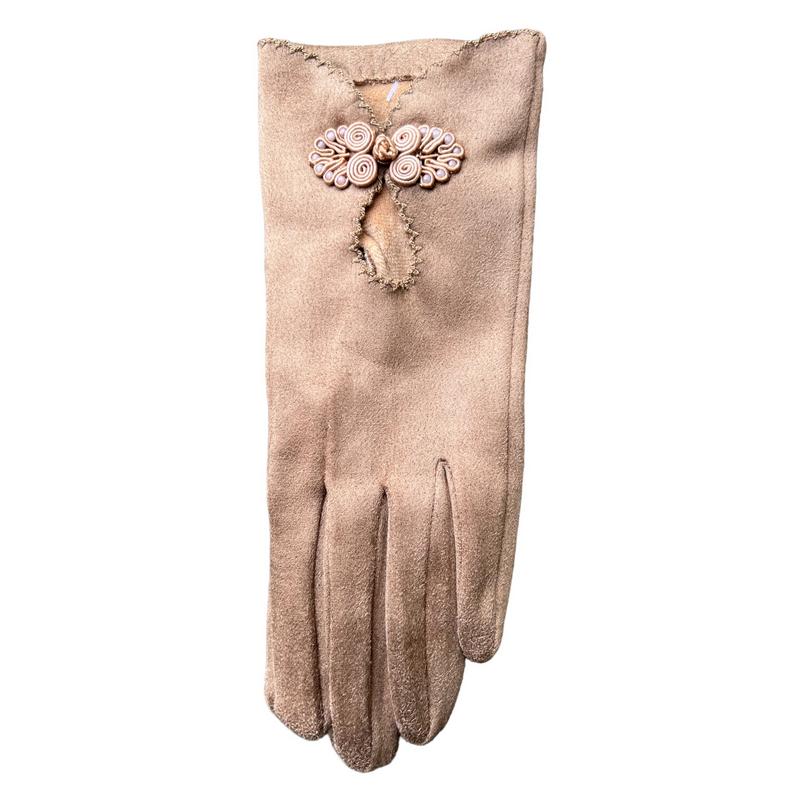 Powder Designs Suki Faux Suede Gloves in Taupe SUK2 back