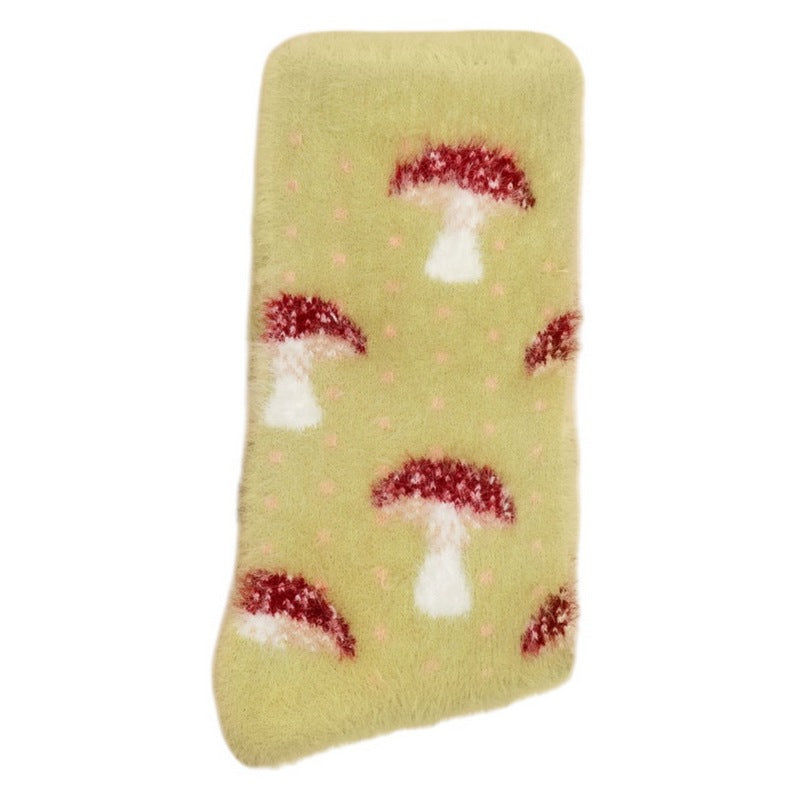 Powder Designs Tiny Toadstools Fuzzy Slipper Socks SOC658 folded