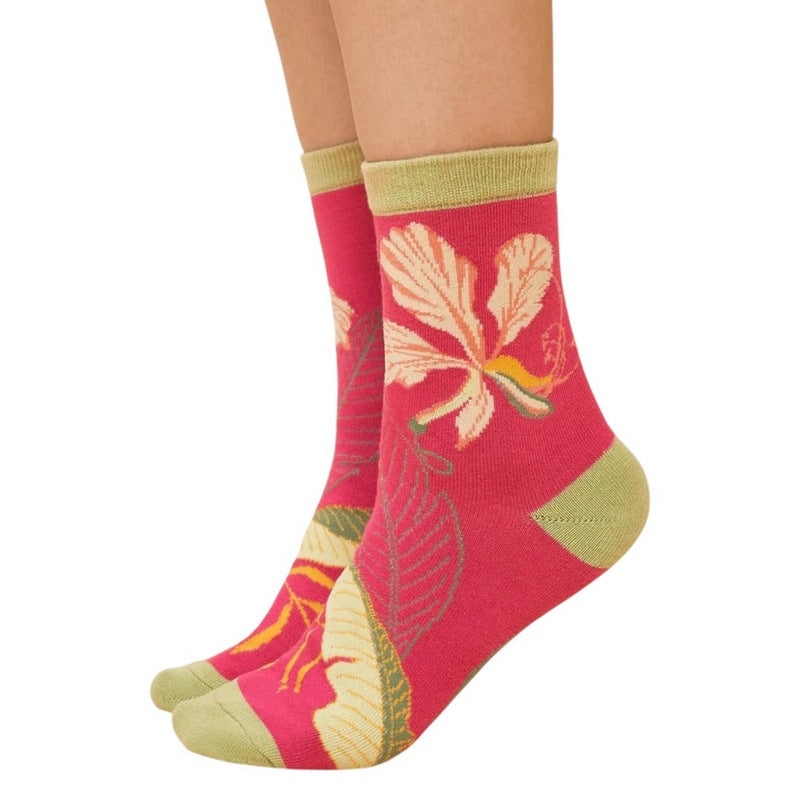 Powder Designs Tropical Flora Ankle Socks Dark Rose SOC646 main