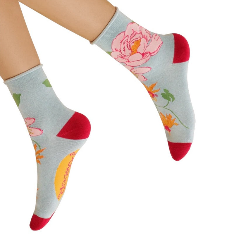 Powder Designs Tropical Flora Ankle Socks Ice SOC652 on model main