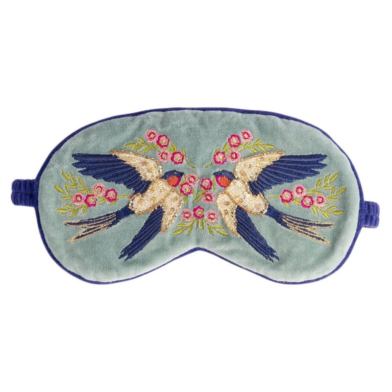 Powder Designs Velvet Eye Mask Swooping Swallows Ice LEM31 front