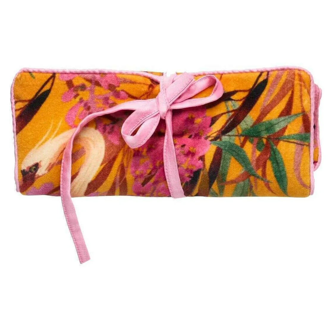 Powder Designs Velvet Jewellery Roll Oriental Crane Ochre JR02 front