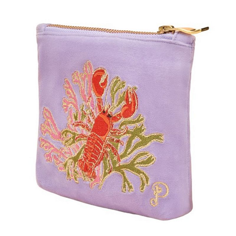 Powder Designs Velvet Mini Pouch Lobster Buddies Lavender VMP19 front