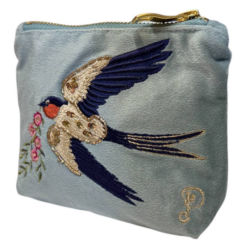 Powder Designs Velvet Mini Pouch Swooping Swallow Ice Blue VMP31 main