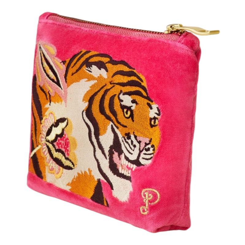 Powder Designs Velvet Mini Pouch Thrill of the Tiger Pink VMP22 front