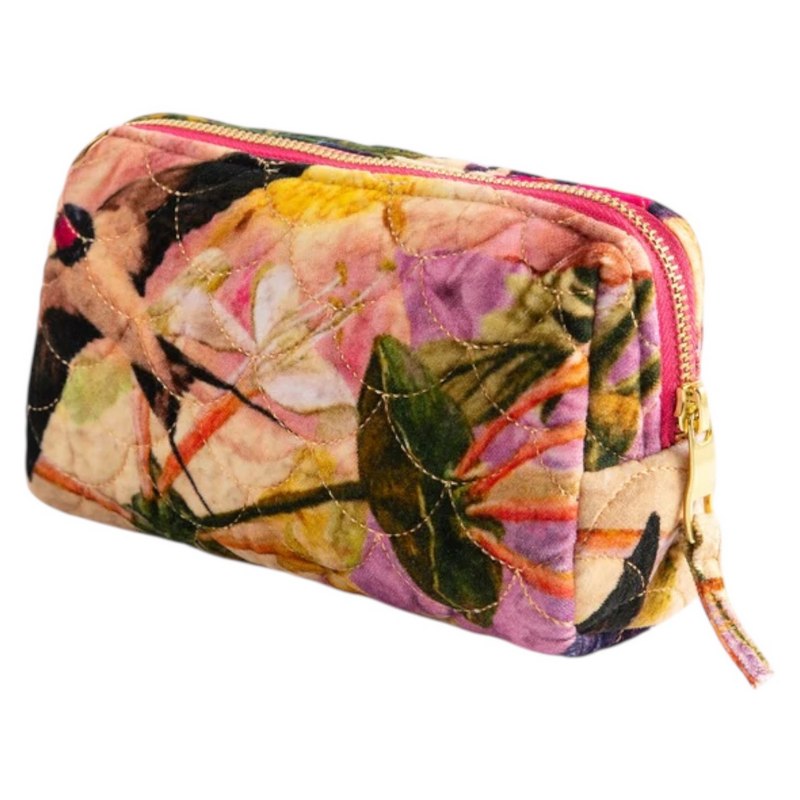 Powder Designs Velvet Quilted Vanity Bag Cream Posy QVB8 front