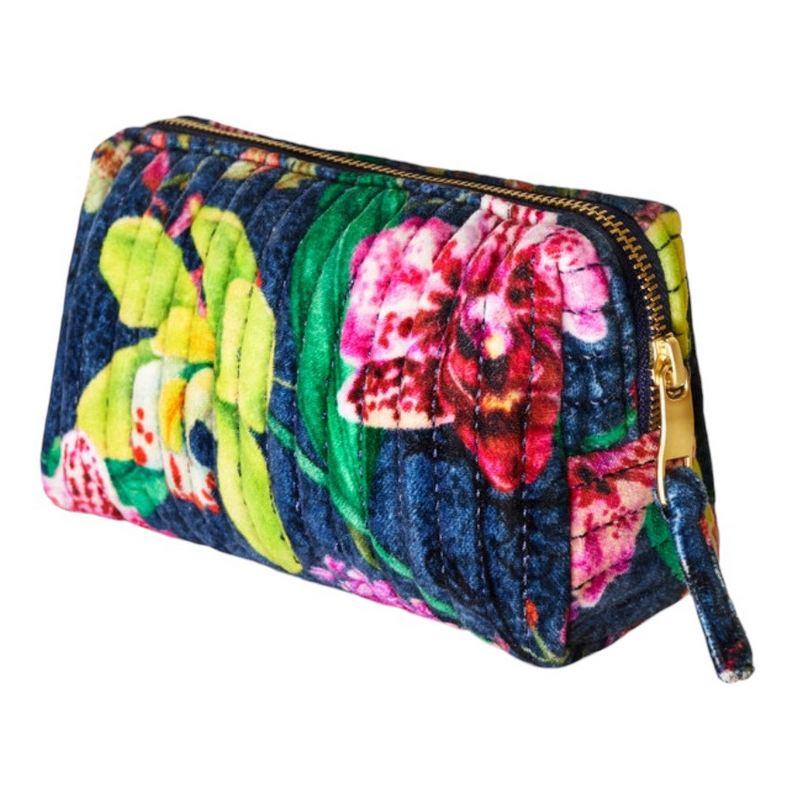 Powder Designs Velvet Quilted Vanity Bag Exotic Evening Ink QVB5 front