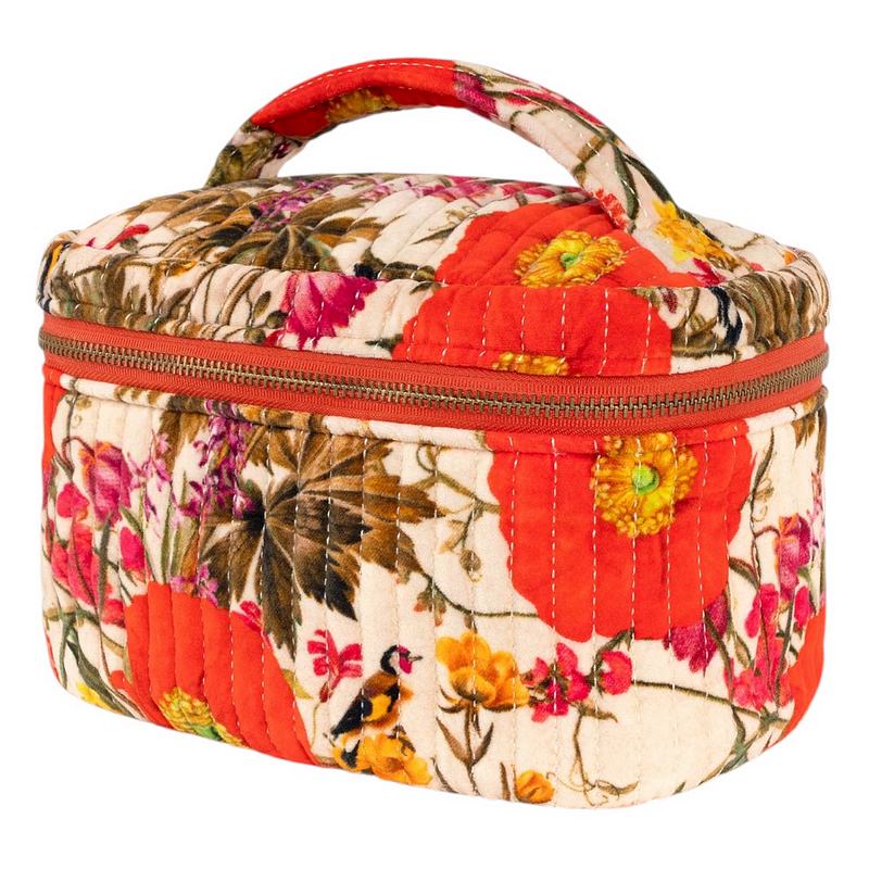 Powder Designs Velvet Quilted Vanity Case Fine Flowers Cream QVC3 closed