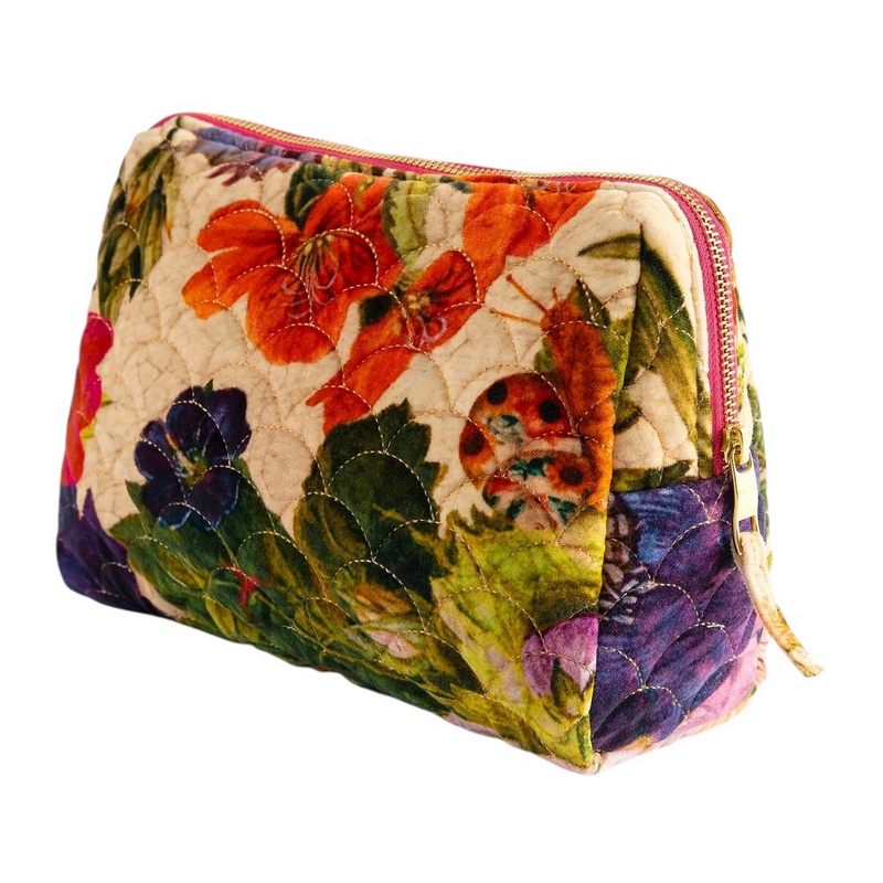 Powder Designs Velvet Quilted Washbag Autumn Posy Cream QWB8 front