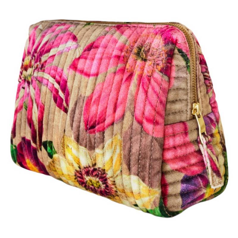 Powder Designs Velvet Quilted Washbag Oversized Botanicals Sage QWB7 front