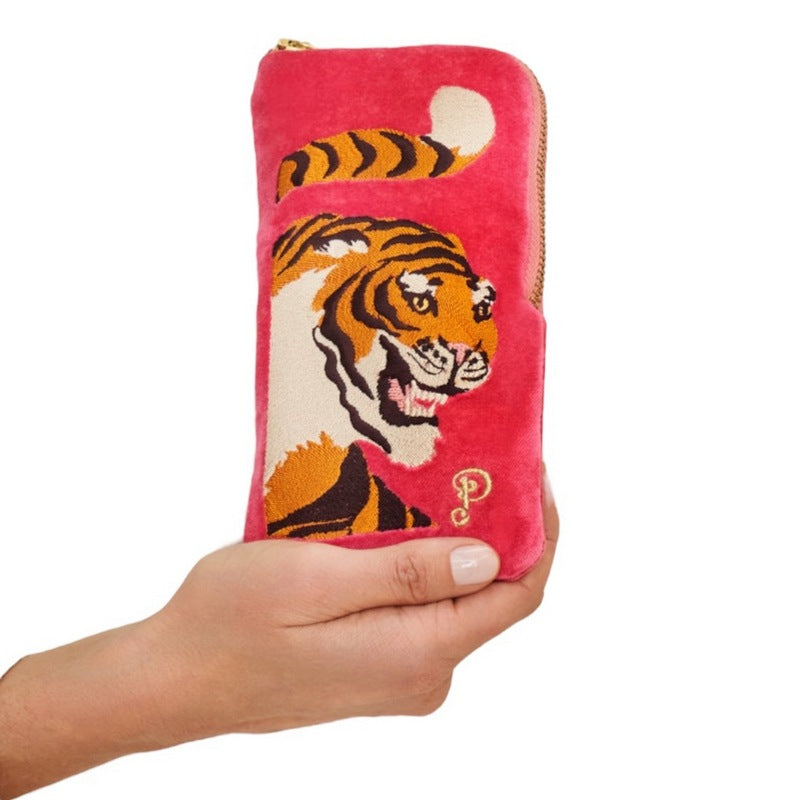 Powder Designs Velvet Sunglasses Pouch Thrill of the Tiger Pink VSP9 close-up