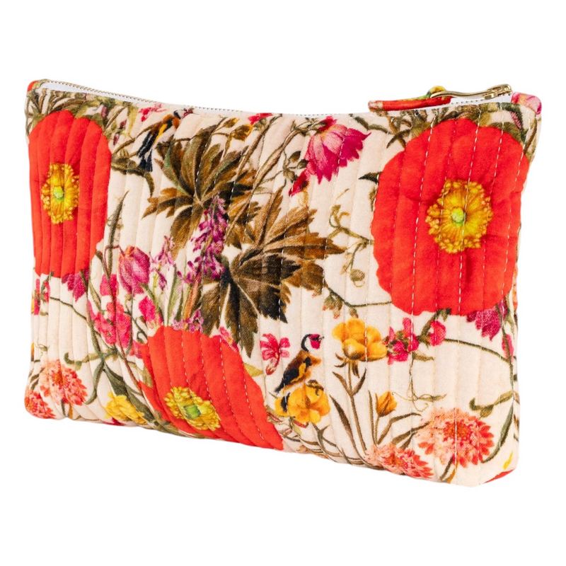 Powder Designs Velvet Zip Pouch Fine Flowers Cream QVZP3 front