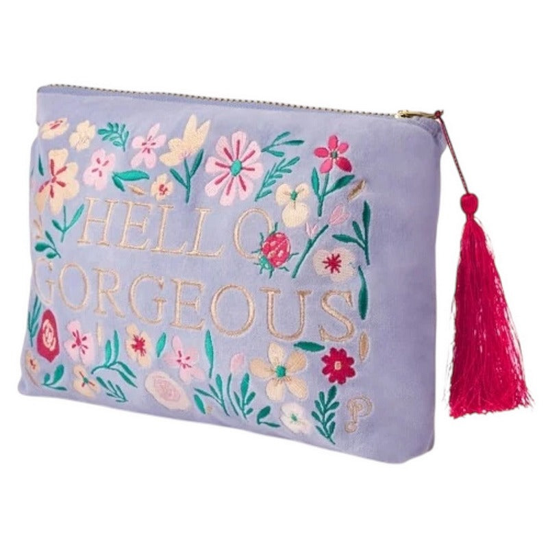 Powder Designs Velvet Zip Pouch Hello Gorgeous Denim VZP24 front