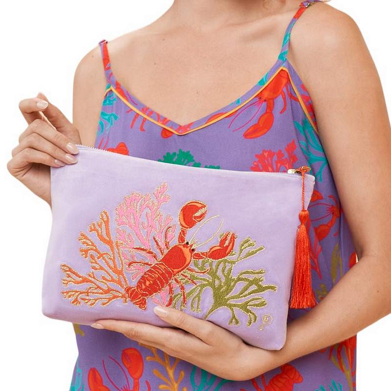  Powder Designs Velvet Zip Pouch Lobster Buddies Lavender VZP19 with model