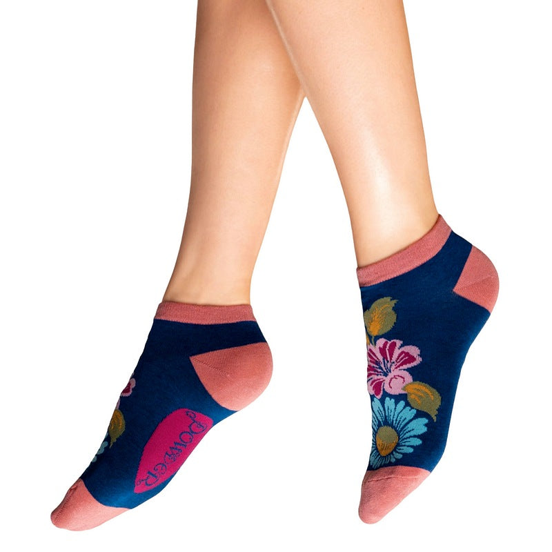 Powder Designs Vintage Floral Bamboo-blend Trainer Socks in Navy SOC627 main