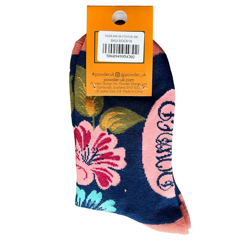 Powder Designs Vintage Floral Ladies Ankle Socks Ink SOC618 back