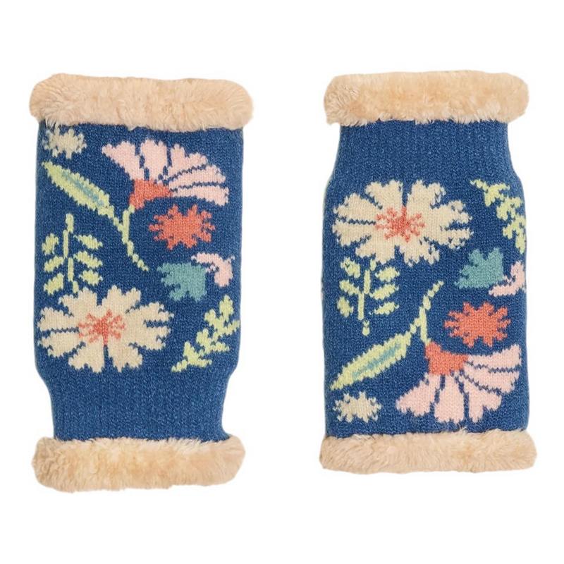 Powder Designs Watercolour Floral Wrist Warmers Denim COS137 main