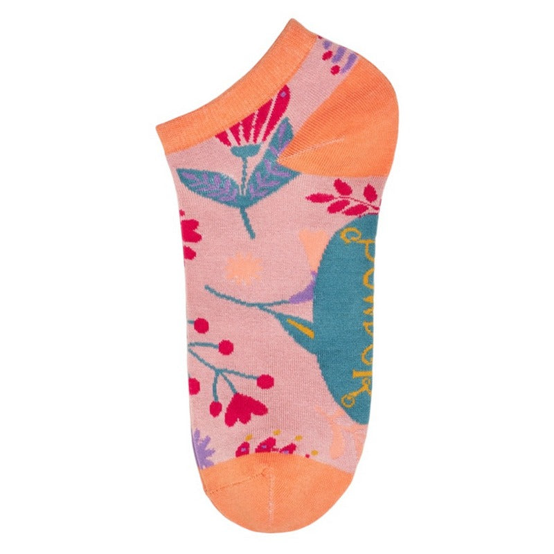 Powder Designs Watercolour Flowers Trainer Socks Petal SOC682 flat