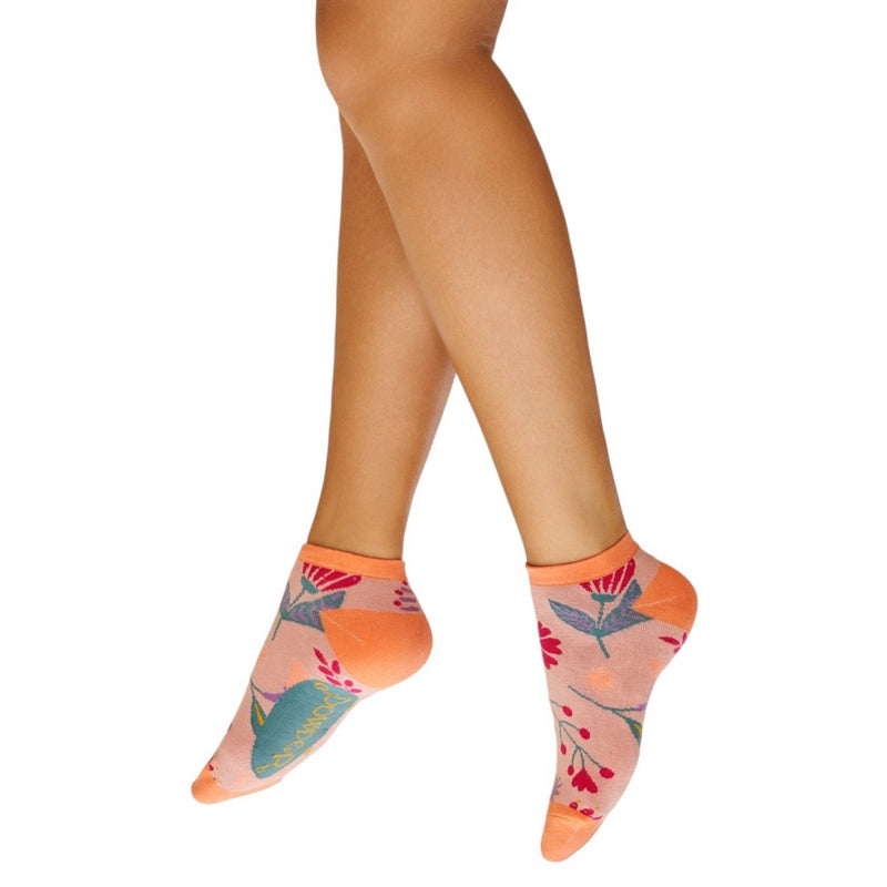 Powder Designs Watercolour Flowers Trainer Socks Petal SOC682 on model