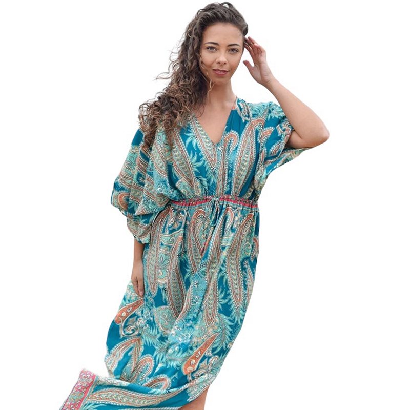 Powell Craft Aspen Turquoise Dress with Tassels Turquoise DRV713 on model front