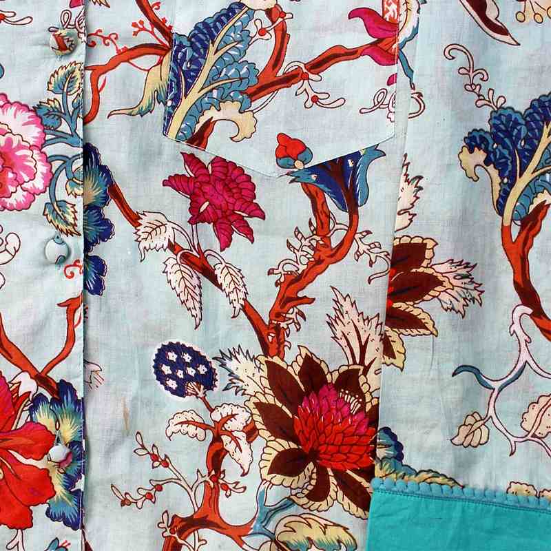 Powell Craft Blue Exotic Flower Ladies Pyjamas SN24 fabric detail