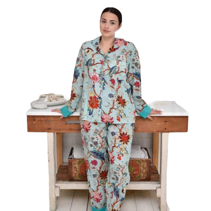 Powell Craft Blue Exotic Flower Ladies Pyjamas SN24 on model main