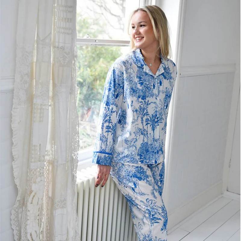 Powell Craft Blue & White Safari Toile De Jouy Pyjamas SN453S model