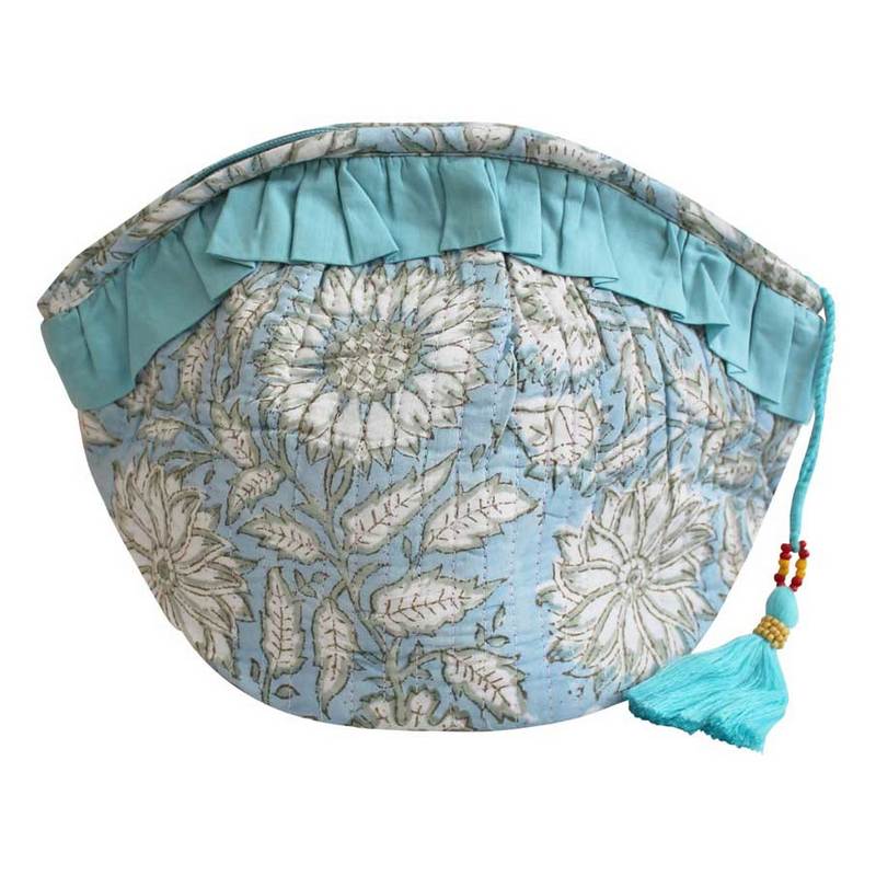 Powell Craft Cornflower Blue Floral Print Balloon Wash Bag QWBB448 front