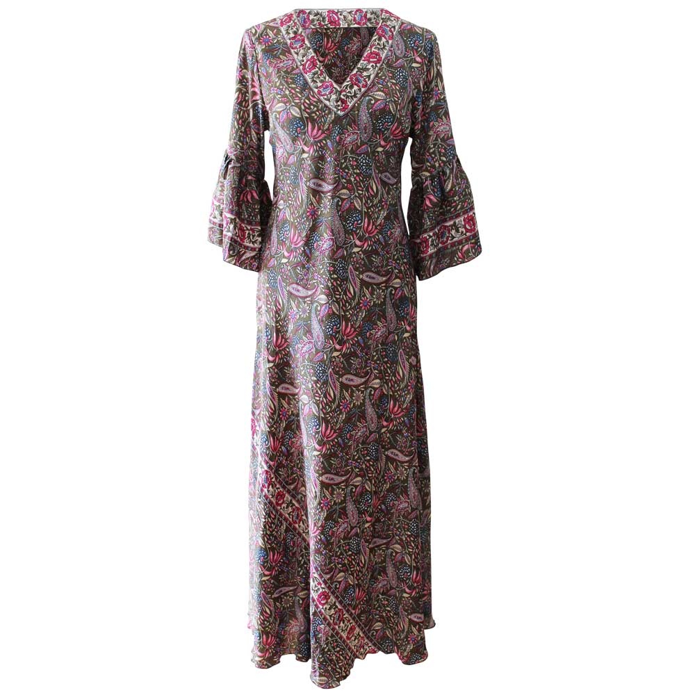 Powell Craft Deliha V-Neck Long Bias-Cut Dress Dark Bronze DRV680 front