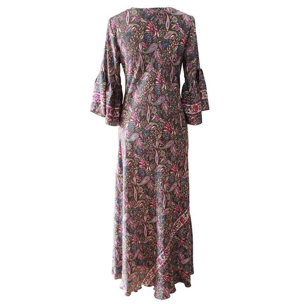 Powell Craft Deliha V-Neck Long Bias-Cut Dress Dark Bronze DRV680 rear