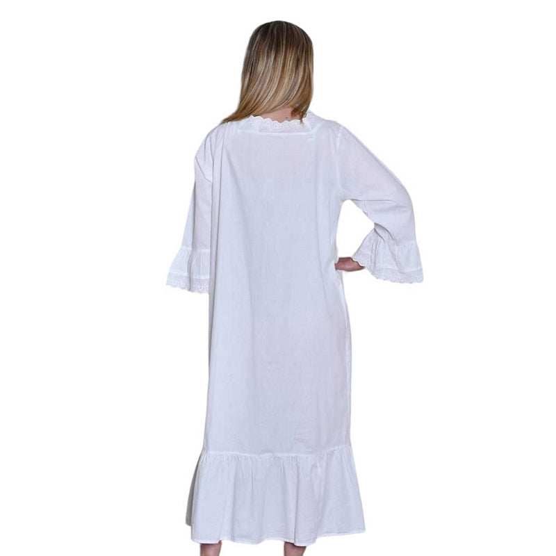 Powell Craft Eloise V Neck Nightdress White with Purple Embroidery SN123 on model rear