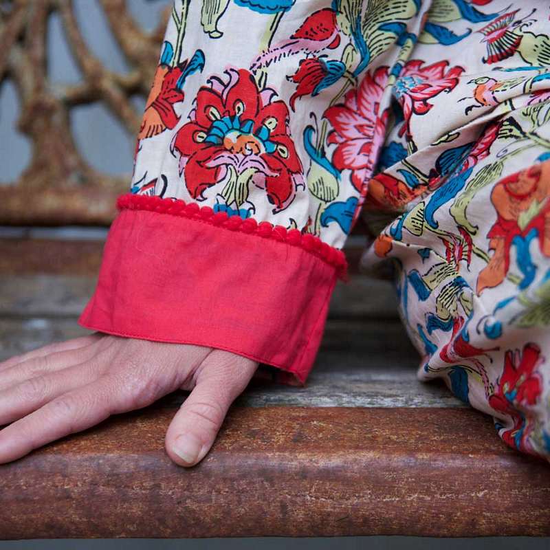 Powell Craft Floral Garden Ladies Pyjamas SN418 on model sleeve detail