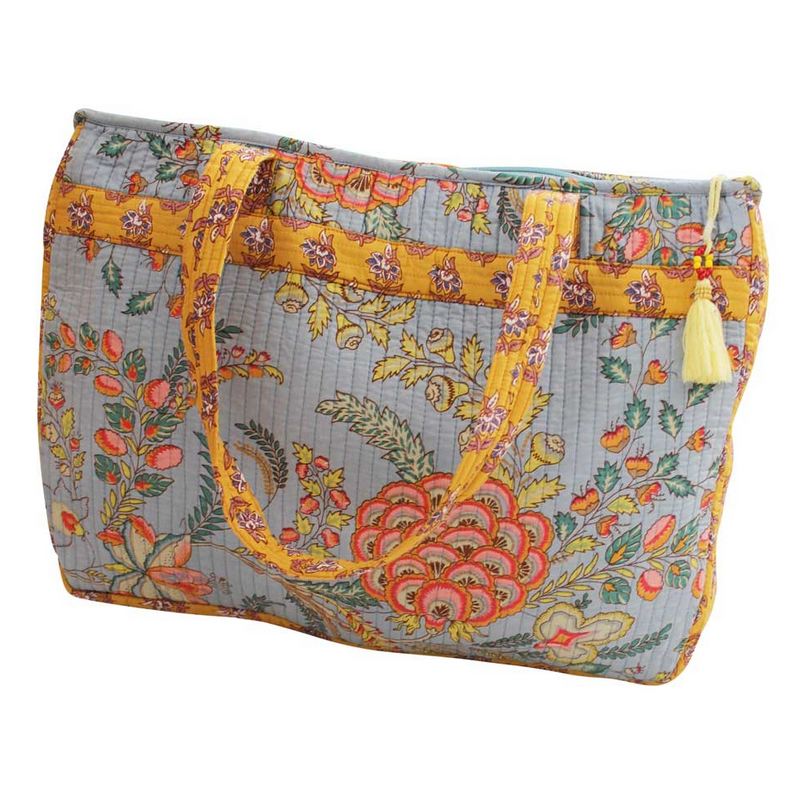 Powell Craft Grey Coral and Mustard Quilted Tote Bag with Zip QUSB1  front