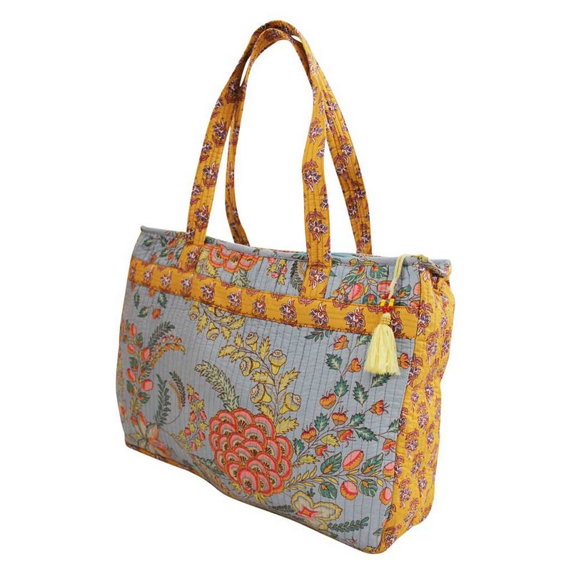 Powell Craft Grey Coral and Mustard Quilted Tote Bag with Zip QUSB1  rear