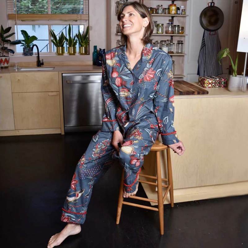 Powell Craft Grey Fruit Bird Ladies Pyjamas SN521 on model 1