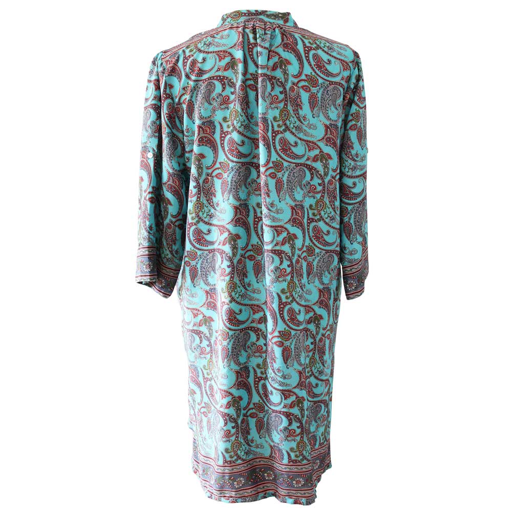 Powell Craft India Pin Tucked Blue Paisley Print Shirt Dress NSDR672 rear