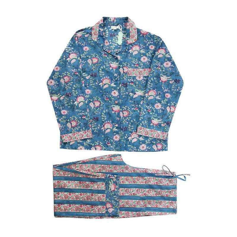 Powell Craft Inky Blue, Pink & Green and Stripy Pyjamas SN457 front