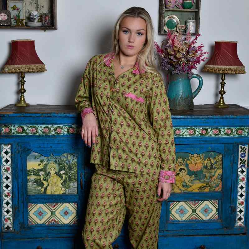 Powell Craft Lime Green Small Block with Pink Trim Pyjamas SN456S model